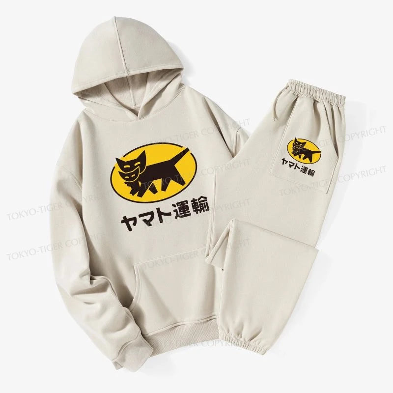 Tokyo-Tiger Black Cat Transport Pattern Japanese Fleece Lined Hoodie Set