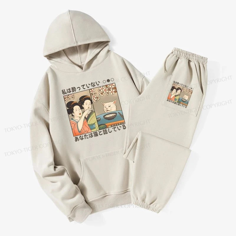 Tokyo-Tiger Japanese Woman Shouting at a Cat Fleece Lined Hoodie Set