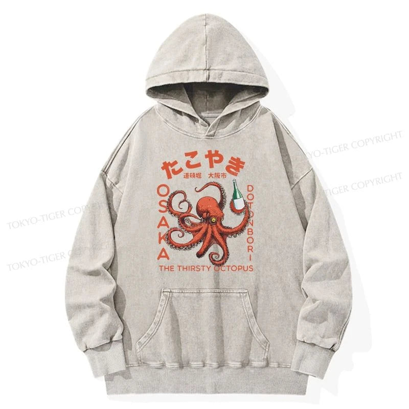 Tokyo-Tiger Octopus Drinks Soju Washed Hoodie