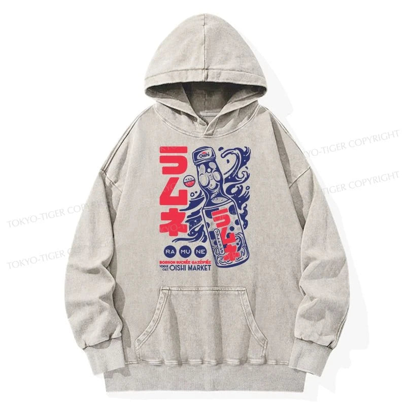 Tokyo-Tiger Ramune Print Japanese Washed Hoodie