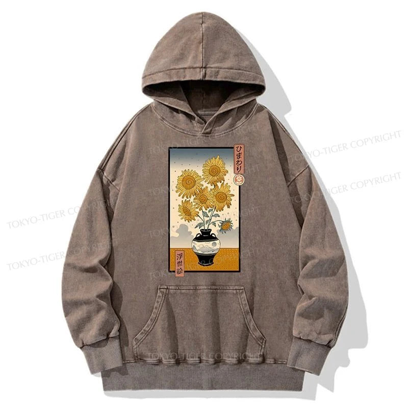 Tokyo-Tiger Sunflowers Ukiyo-e Washed Hoodie