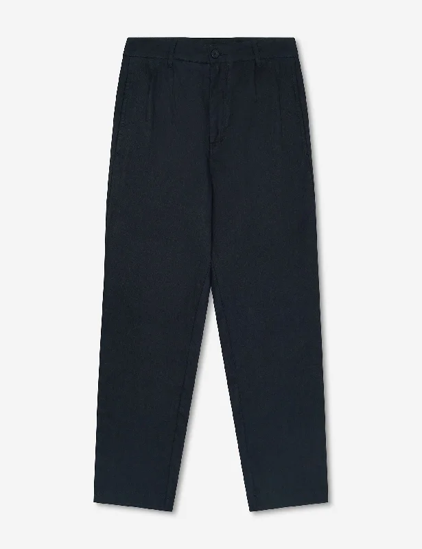 Brooklyn Linen Pleated Pant - Navy