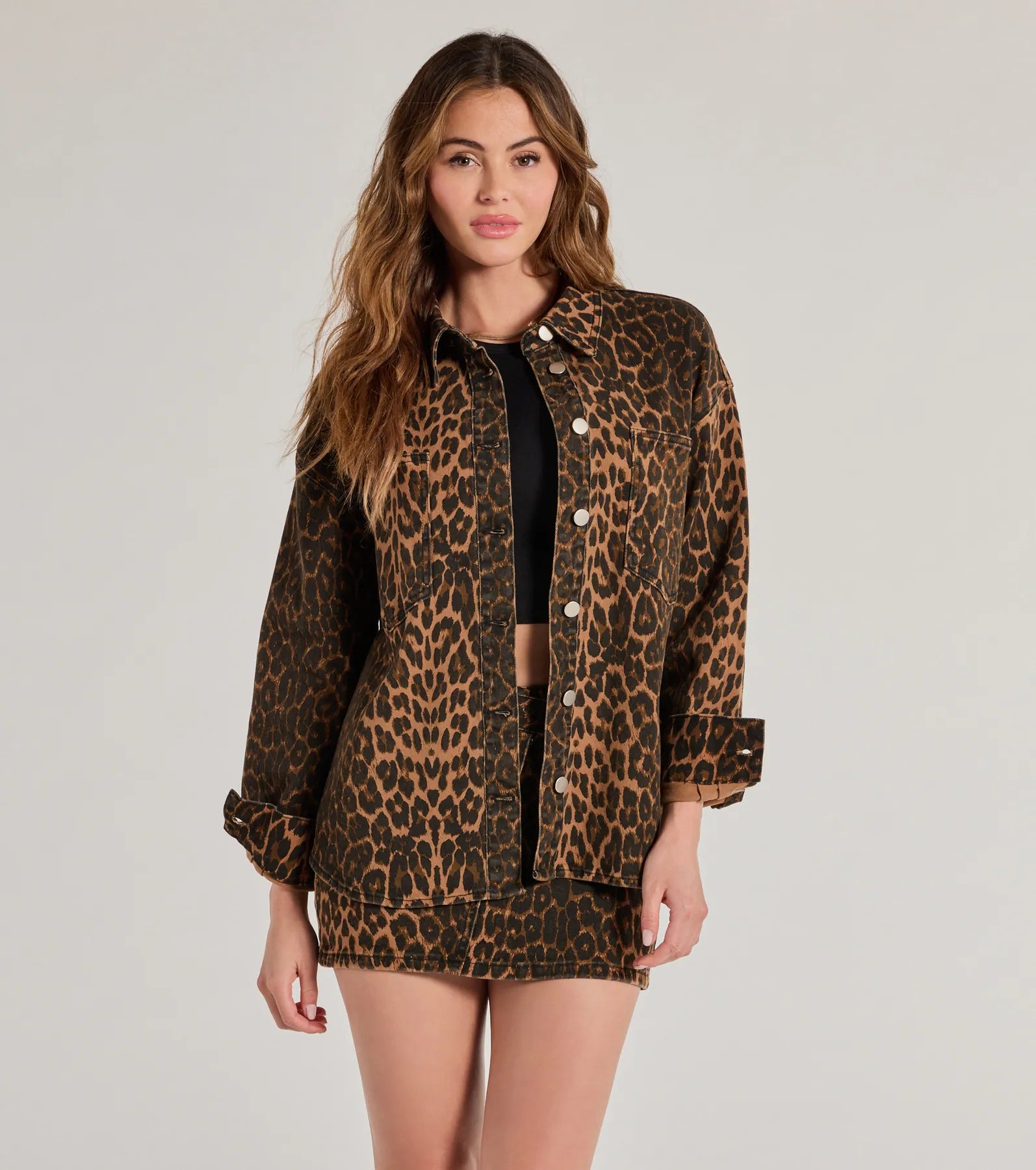 Feeling Fierce Leopard Print Denim Shacket