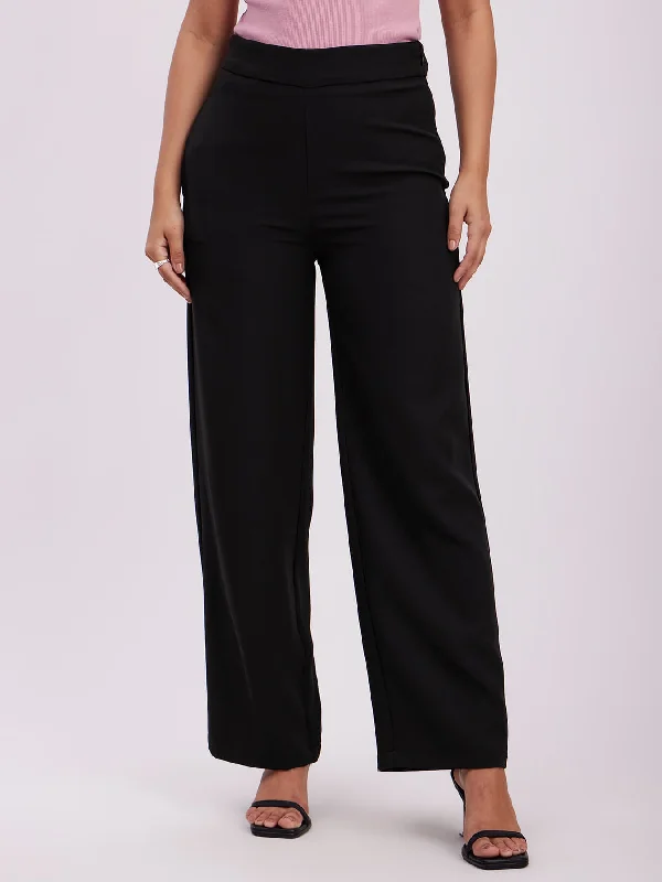 High Waist Wide Leg Trouserss - Black