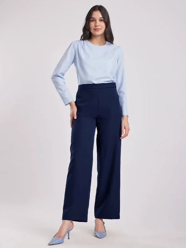 High Waist Wide Leg Trouserss - Navy