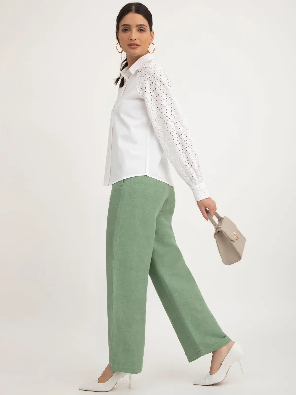 Linen Elasticated Wide Leg Pants - Sap Green