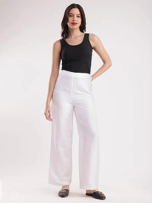 Linen Elasticated Wide Leg Pants - White