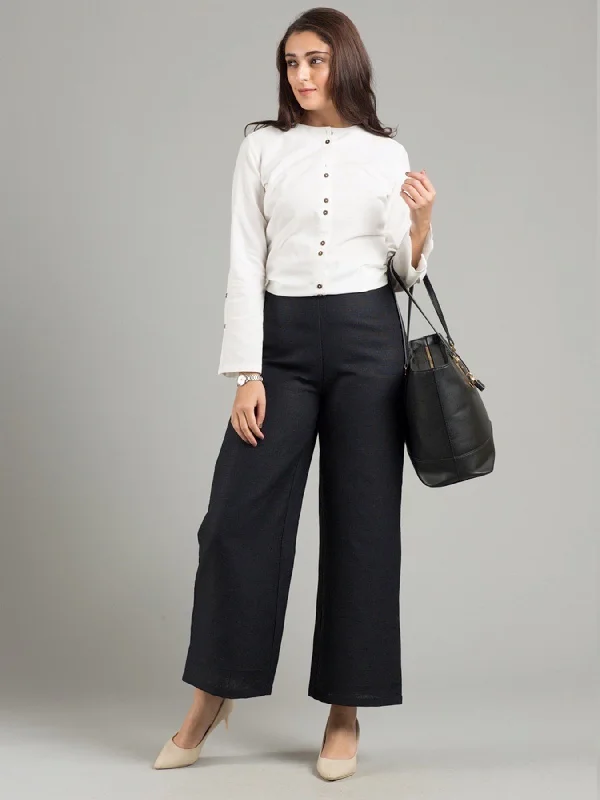 Linen Wide Leg Culottes With Belt - Black