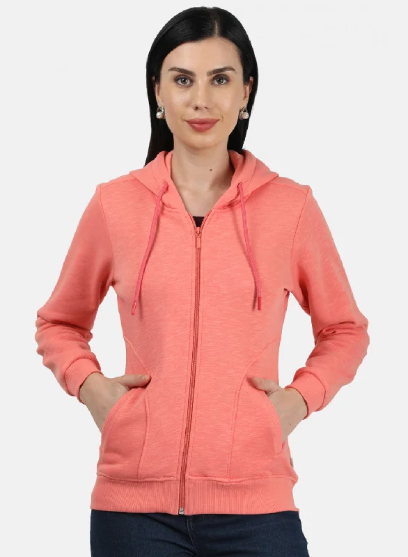 Women Peach Plain Sweatshirt