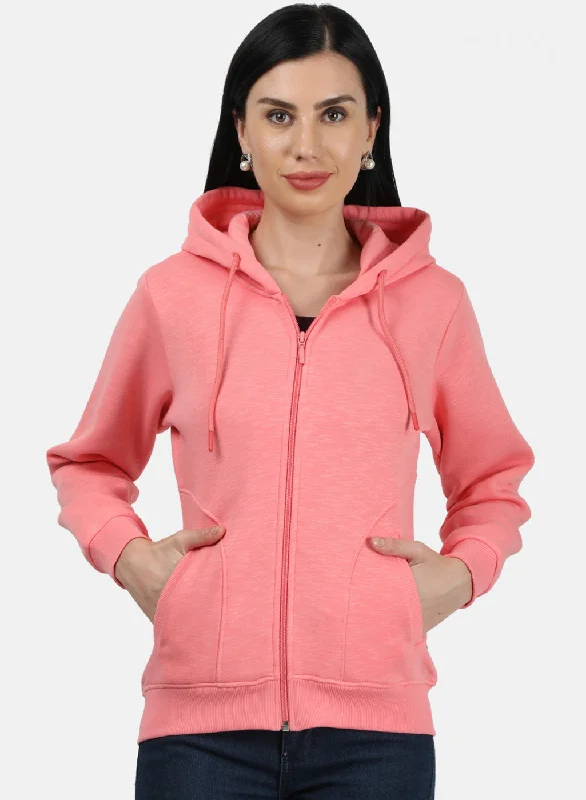 Women Peach Plain Sweatshirt