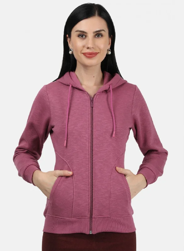 Women Pink Plain Sweatshirt