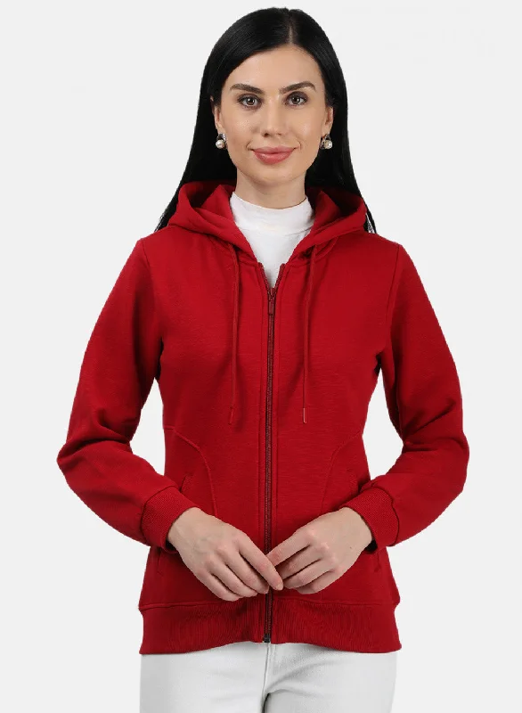 Women Red Plain Sweatshirt