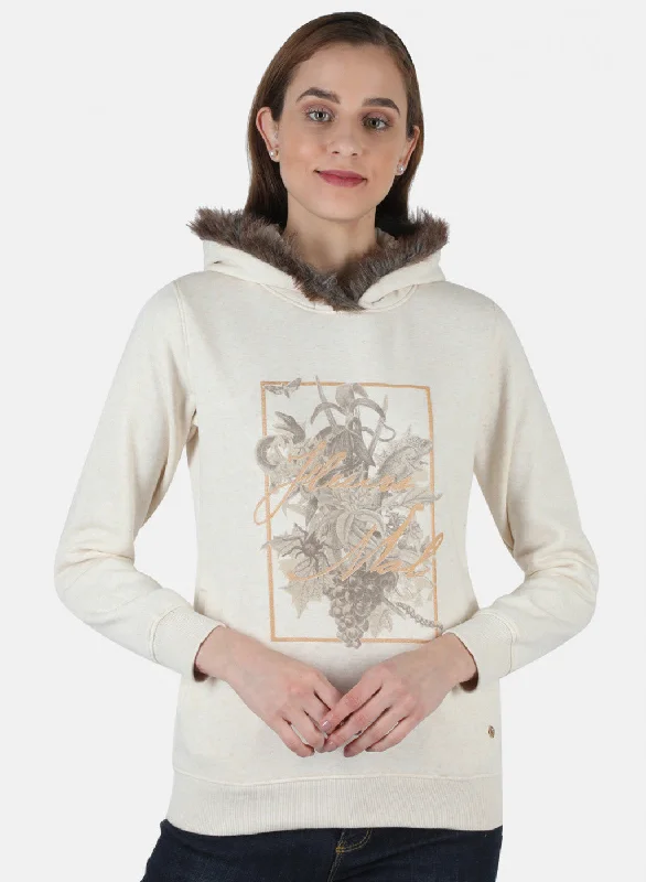 Women Beige Printed Sweatshirt