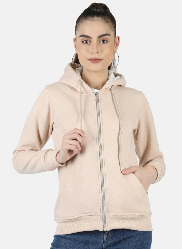 Women Beige Solid Sweatshirt