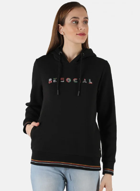 Women Black Embroidered Sweatshirt