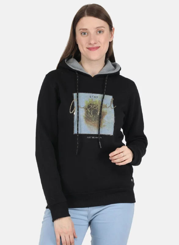 Women Black Printed Sweatshirt