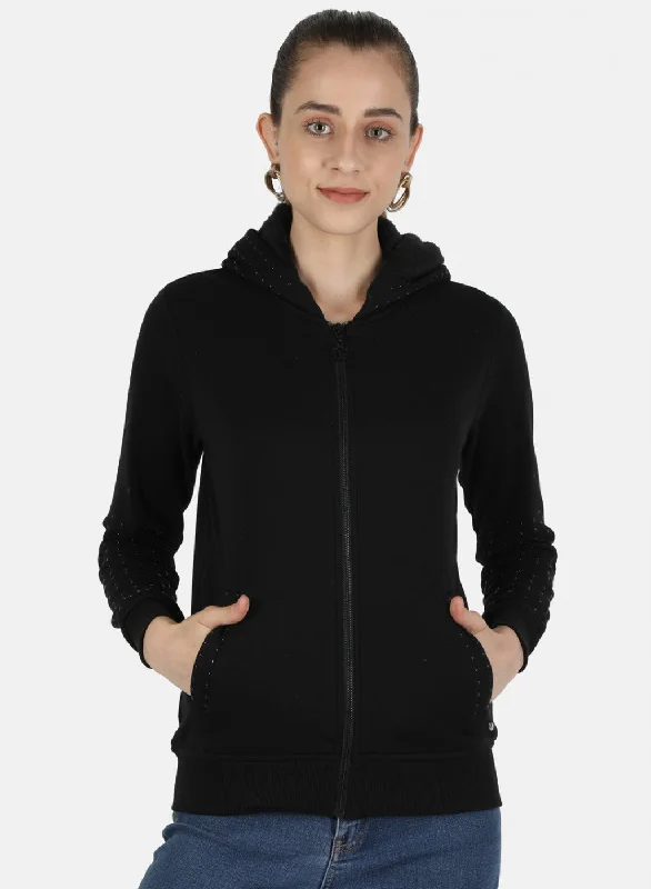 Women Black Solid Sweatshirt