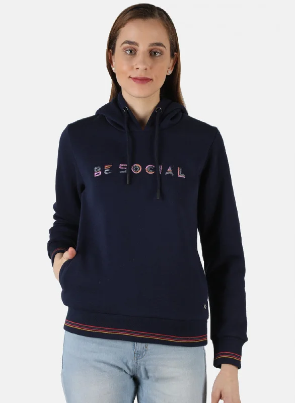 Women Blue Embroidered Sweatshirt