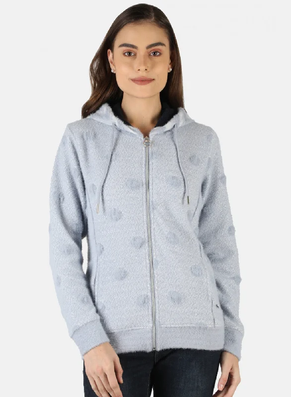 Women Blue Jaquard Sweatshirt