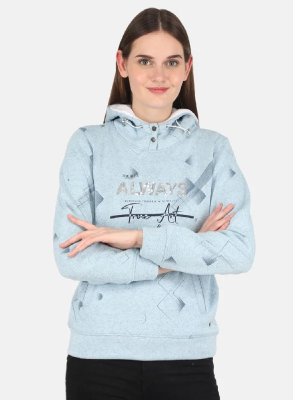 Women Blue Printed Sweatshirt