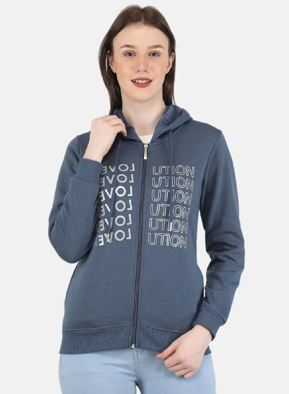 Women Blue Printed Sweatshirt