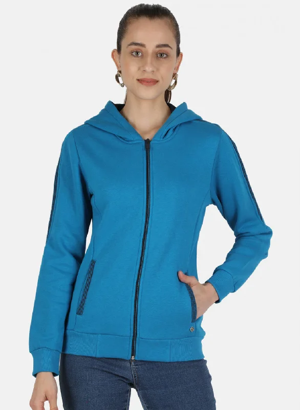 Women Blue Solid Sweatshirt