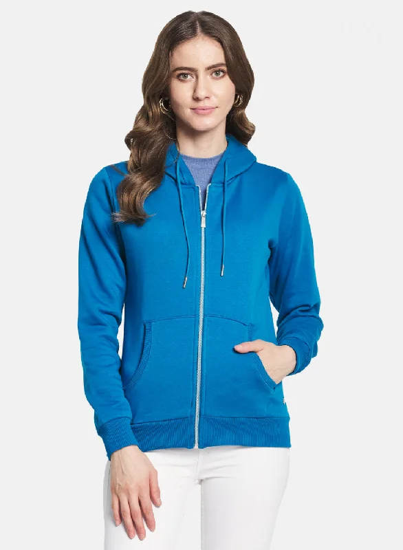 Women Blue Solid Sweatshirt