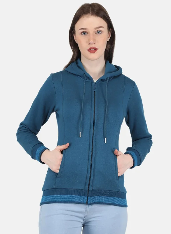 Women Blue Solid Sweatshirt