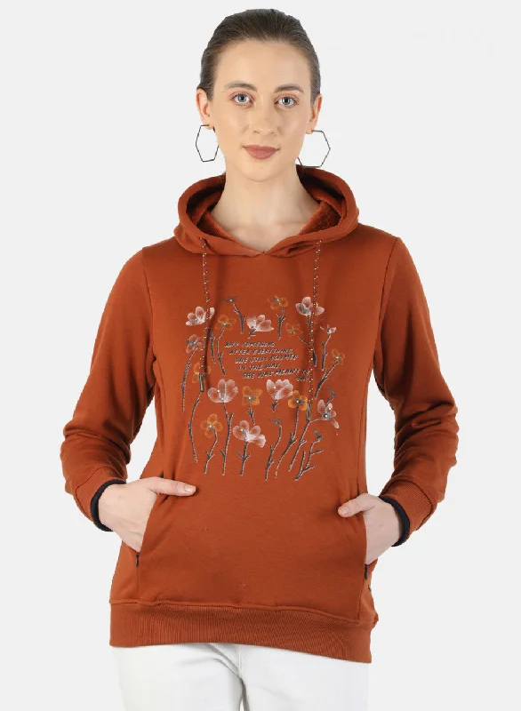 Women Brown Printed Sweatshirt