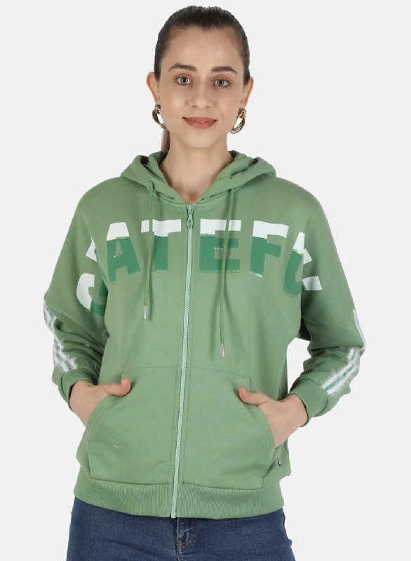 Women Green Printed Sweatshirt