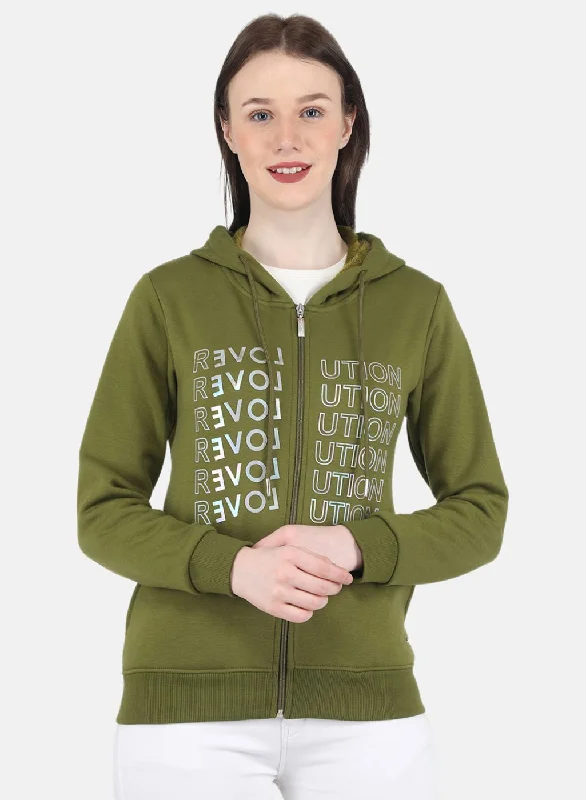 Women Green Printed Sweatshirt