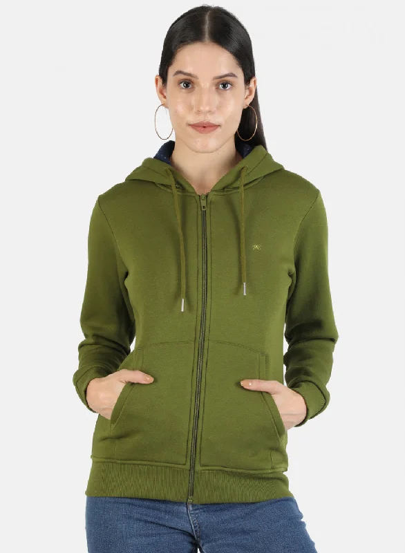 Women Green Solid Sweatshirt