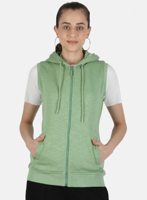 Women Green Solid Sweatshirt