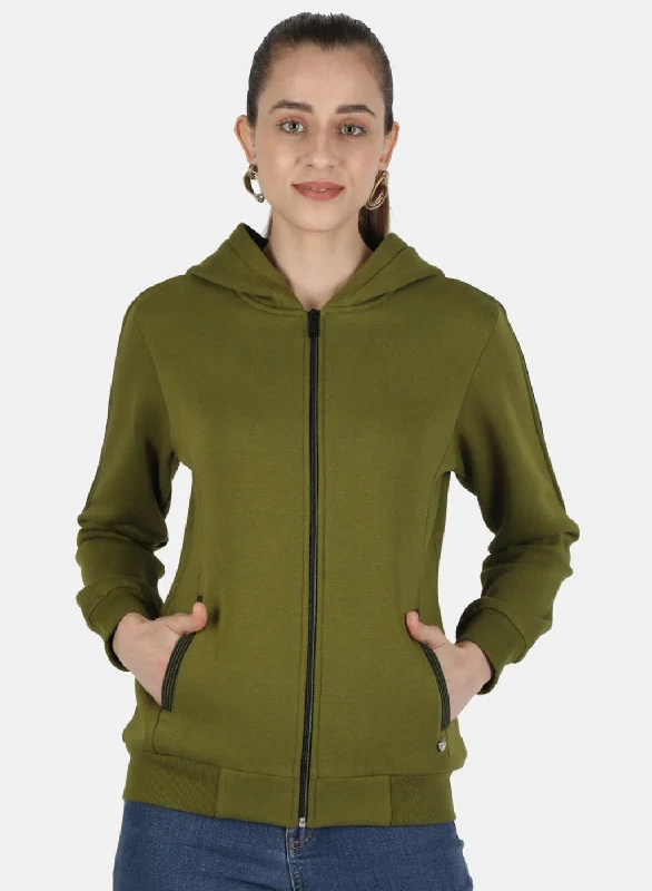 Women Green Solid Sweatshirt