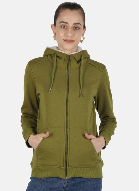 Women Green Solid Sweatshirt