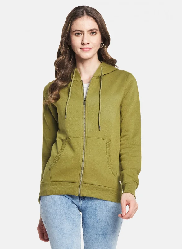 Women Green Solid Sweatshirt