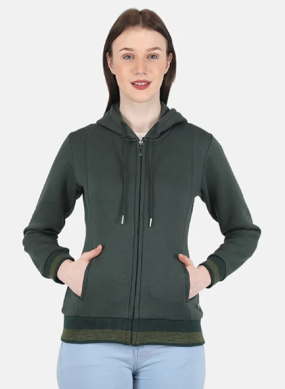 Women Green Solid Sweatshirt