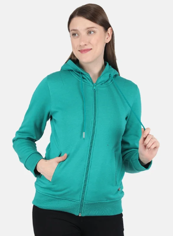 Women Green Solid Sweatshirt