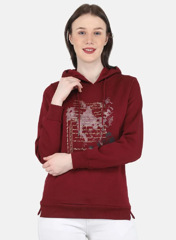 Women Maroon Printed Sweatshirt