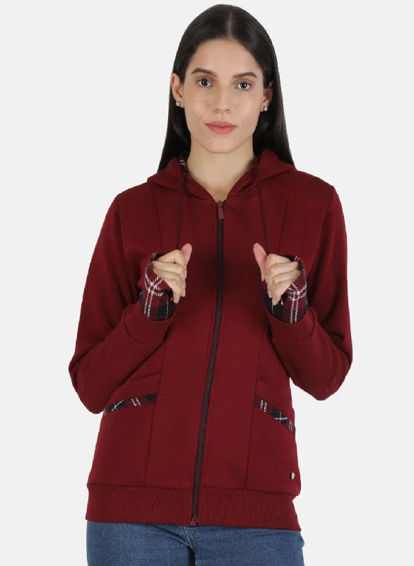 Women Maroon Solid Sweatshirt