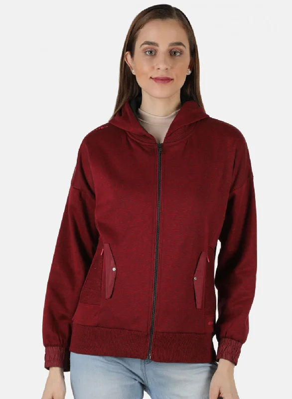 Women Maroon Solid Sweatshirt