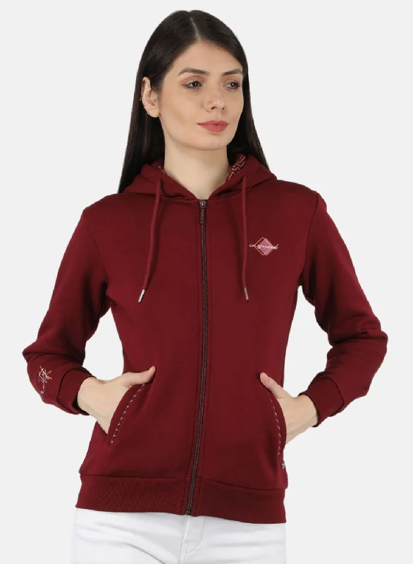 Women Maroon Solid Sweatshirt