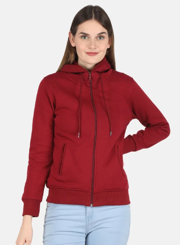 Women Maroon Solid Sweatshirt