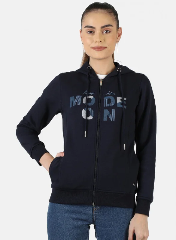 Women Navy Blue Printed Sweatshirt