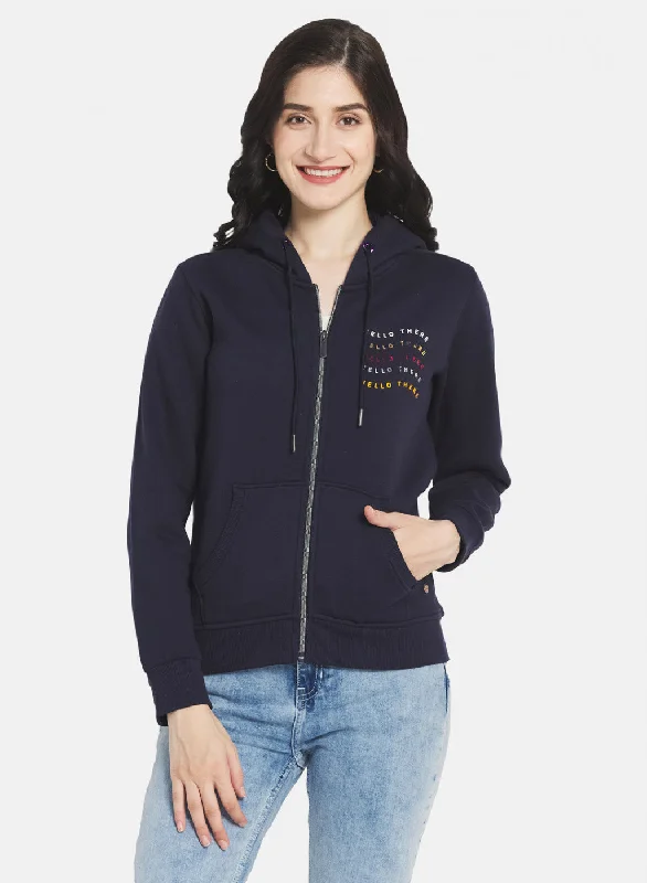 Women Navy Blue Printed Sweatshirt