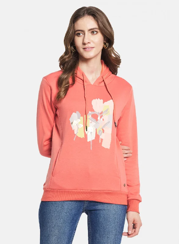 Women Orange Printed Sweatshirt