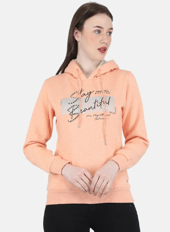 Women Peach Embroidered Sweatshirt