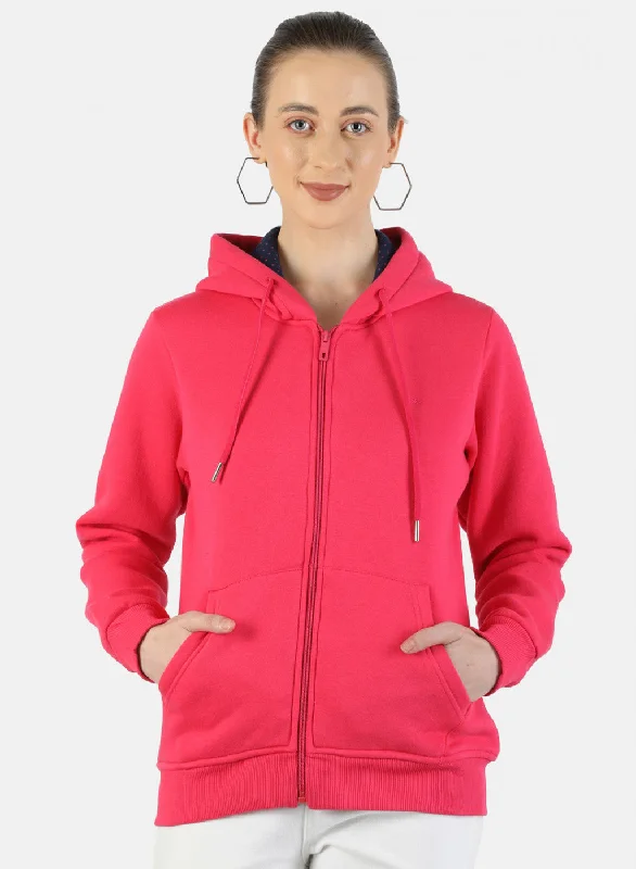 Women Pink Plain Sweatshirt