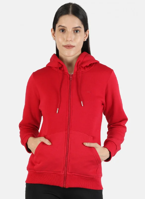 Women Red Solid Sweatshirt