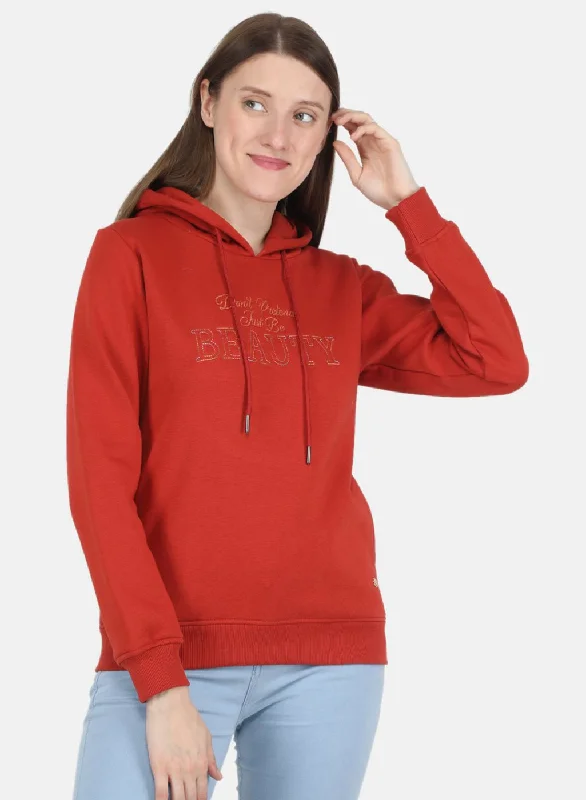 Women Rust Orange Embroidered Sweatshirt